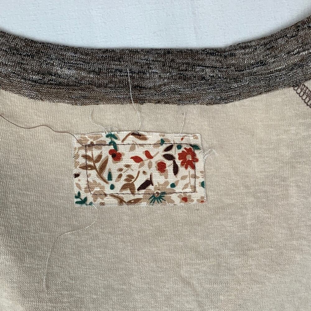 POL size medium boho patchwork bell sleeve Earthy Floral Accent Shirt long anthr - Picture 10 of 11